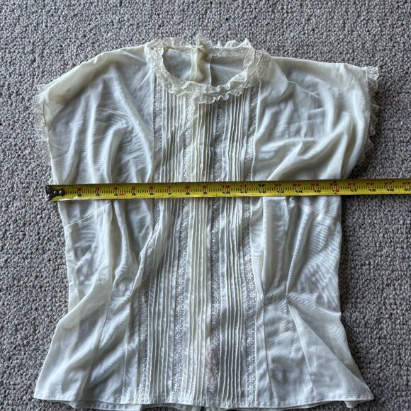 Vintage Erwin Sheer Lace Blouse Cream S/M Victorian Coquette Cottagecore Boho - Picture 10 of 11